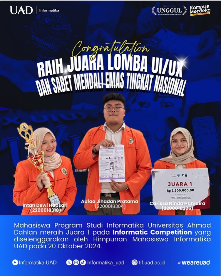 Informatika Universitas Ahmad Dahlan Meraih Juara 1 Pada Informatic Competition Nasional 2024
